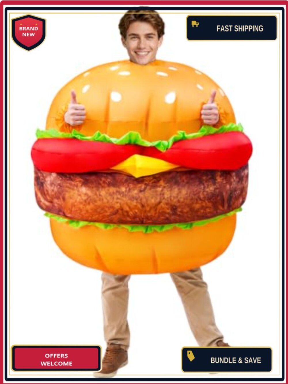 Inflatable Hamburger Costume Adult Blow Up Food Halloween Suit